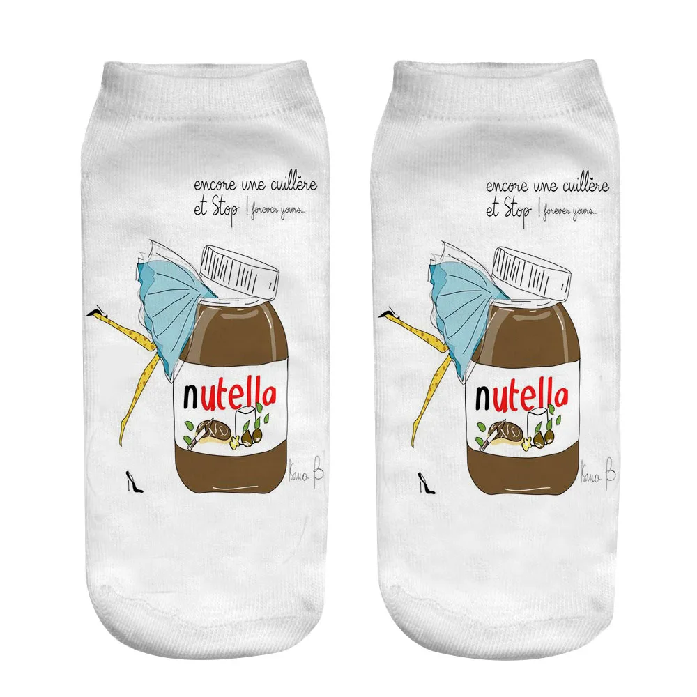 Носки женские хлопковые с 3D принтом I LOVE nutella|low cut ankle socks|socks womenprinted socks |