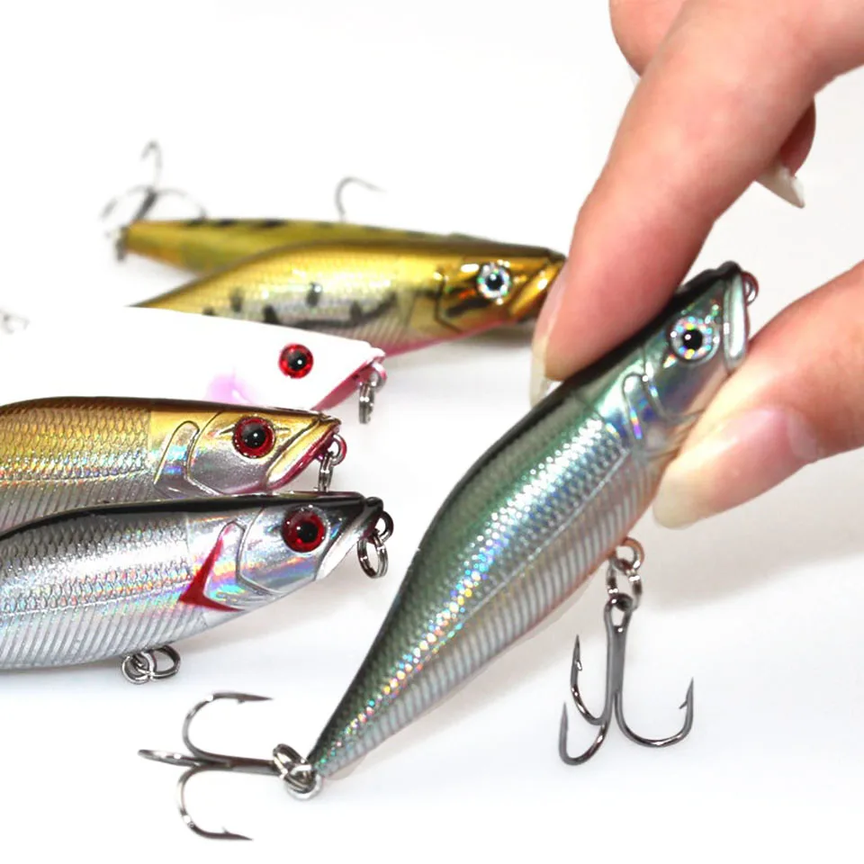 1PCS Fishing Lure Popper Bait with Barbed Hook Fishing Tackle 7cm 7.2g Lifelike 3D Eyes Fake Lure Saltwater Popper Fishing