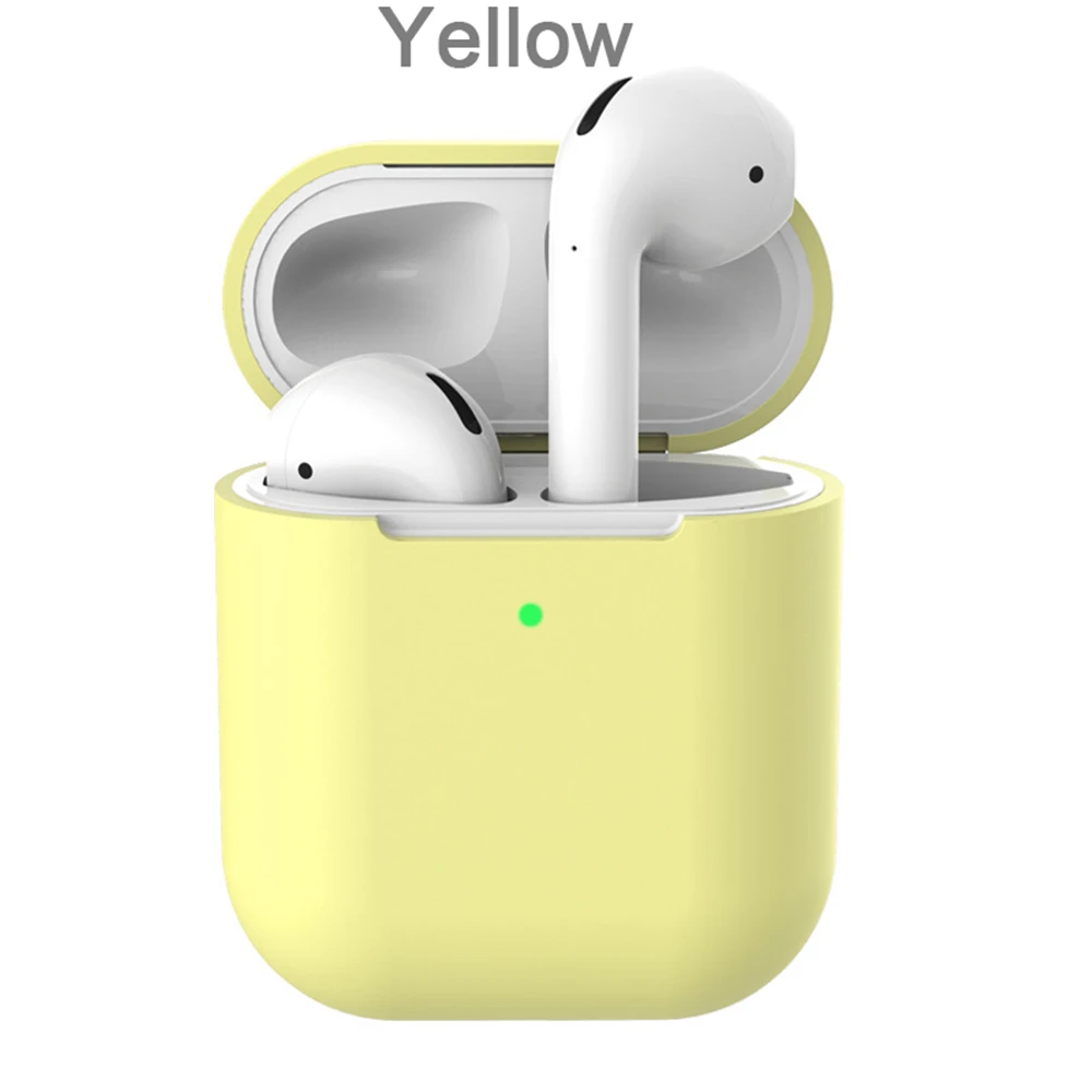 Силиконовый Bluetooth беспроводной чехол для наушников AirPods чистый цвет ТПУ защитный чехол Аксессуары для кожи для Apple Airpods 2 - Цвет: Цвет: желтый