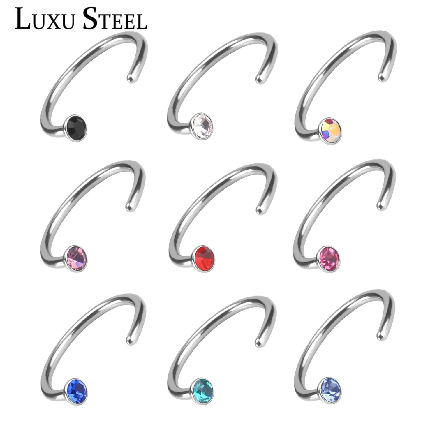 

LUXUSTEEL 9Pcs/Sets Fake Stainless Steel Nose Rings Silver Color Body Clip Hoop For Women Piercing Clip Jewelry Dropshipping