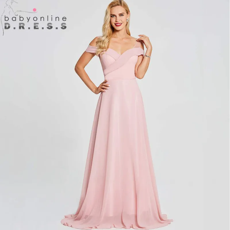 Индивидуальные с плеча Элегантный розовый невесты шифоновые платья Свадебная вечеринка Длинные выпускного вечера молния Вечерние платья