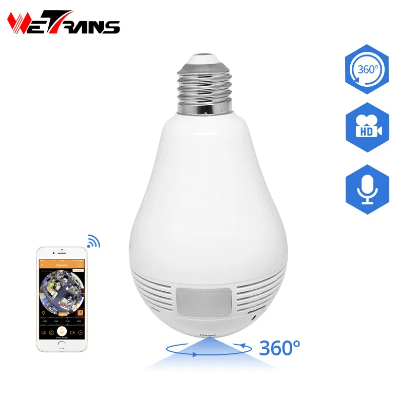 

Wetrans Light Bulb 960P Wireless 360 Degree Panoramic IP Camera Wifi Fish Eye Night Vision Home Security Lamp CCTV Camera Audio