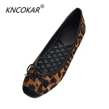 KNCOKAR2018 Новая Осенняя обувь с круглым носком и бантом леопардовой расцветки; обувь для отдыха на плоской подошве