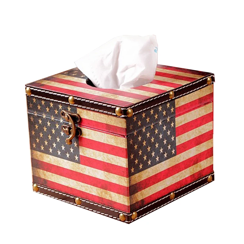 

Creative Fashion PU Removable Tissue Boxes Old Style Home Decor American Style PU Leather Tissue Box Canister Tissue Cases