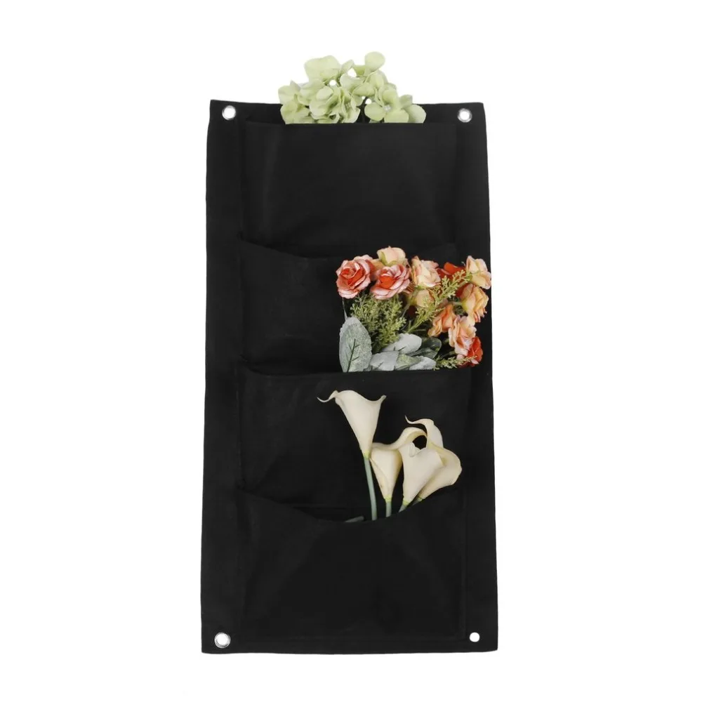 Outdoor Indoor Vertical Gardening Hanging Wall Garden Planting Bags Seedling Wall Planter Growing Bags 4 Pockets 2 Colors