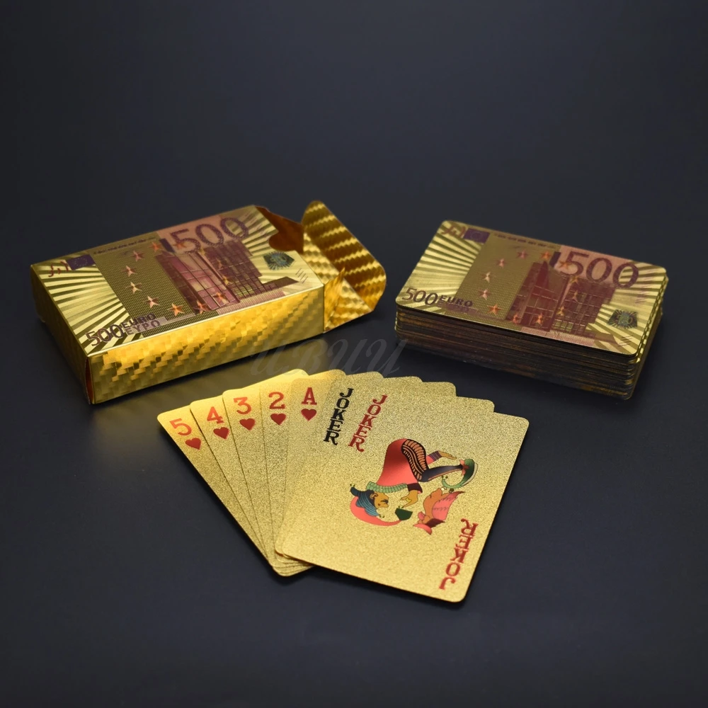 

Gold Playing Cards 500 Euro Waterproof Plastic Magic Card For Bar Game