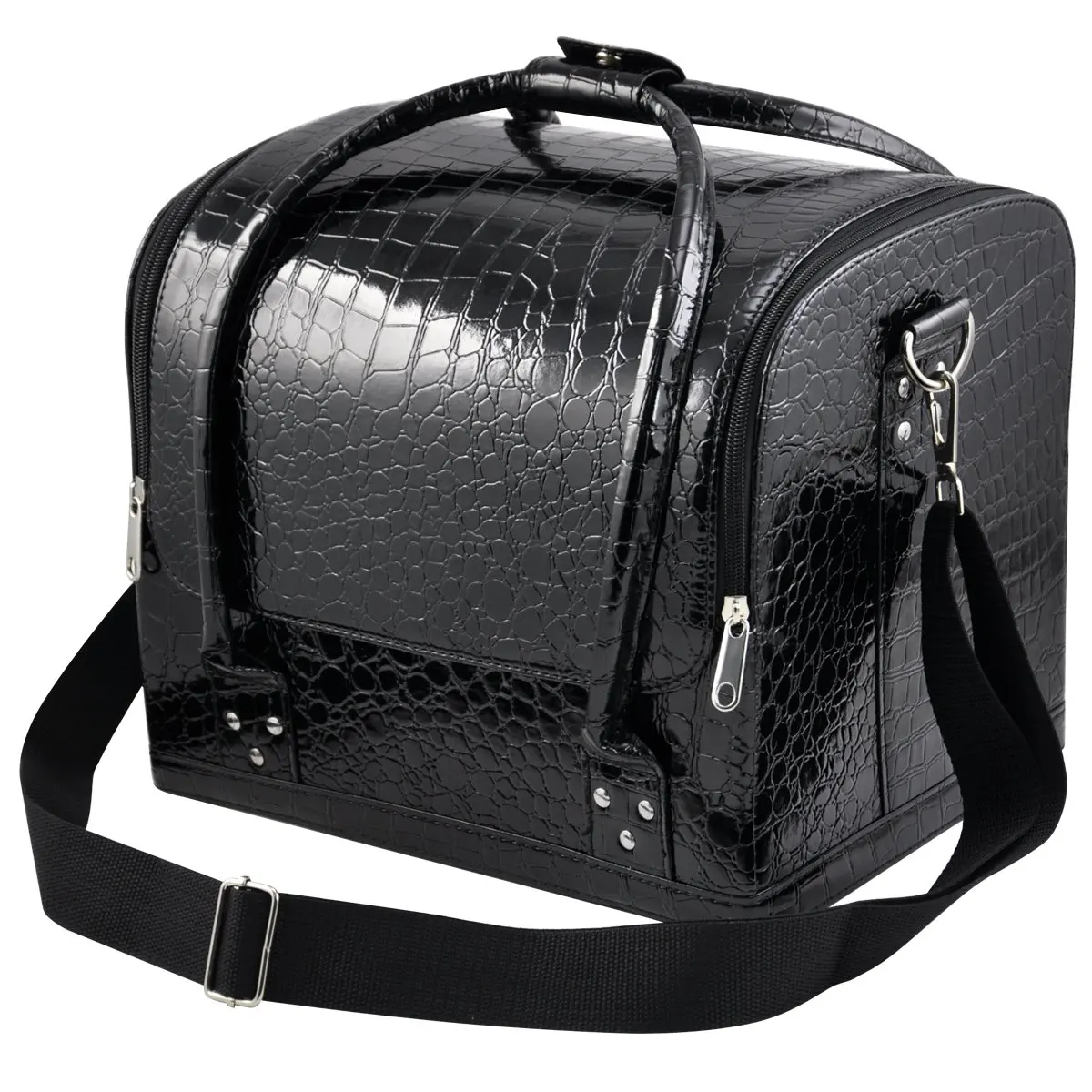 

Beauty Vanity Makeup Cosmetic Box Case Nail Polish Storage Make up Box (Croc Black)