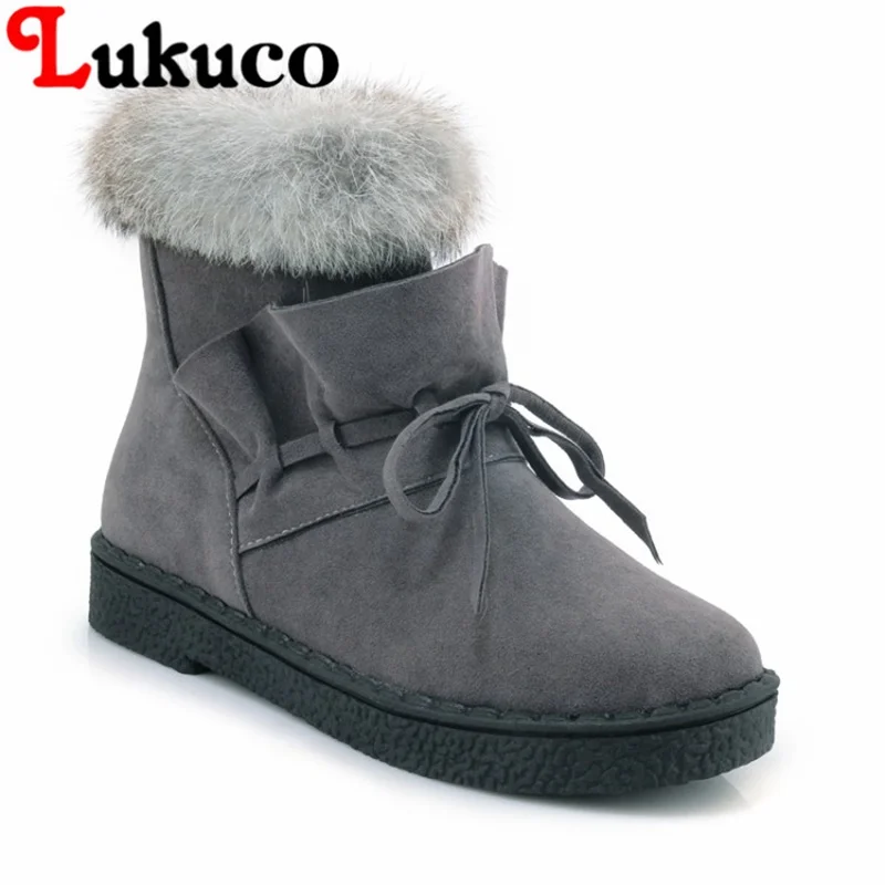 2018 Lukuco warm women boots plus size 42 43 44 45 snow boots PU leather fur design shoes with short plush inside free shipping lukuco pure color women mid calf snow boots with faux fur design high quality pu made med wedges heel shoes