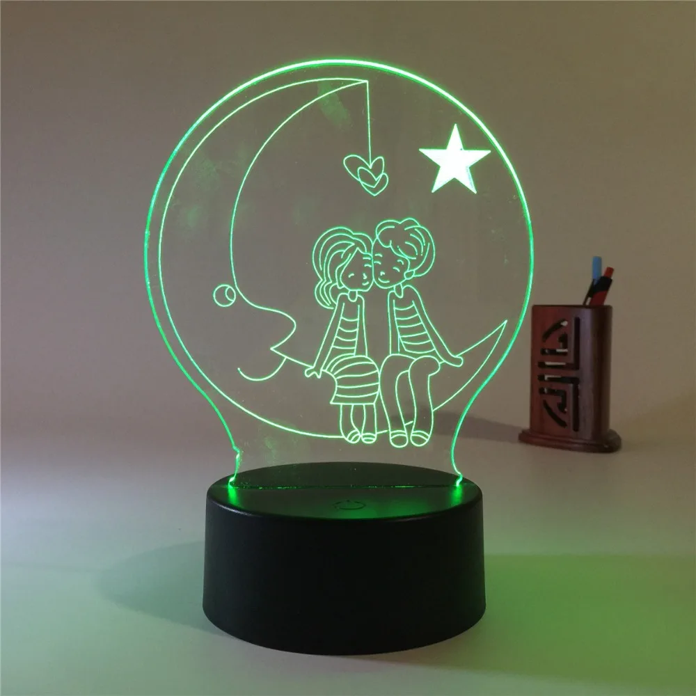 

3D USB Moon Shape Couples Decor LED Light Night Light Desk Table Lamp for 3D Night Light Valentine'S Day Gifts