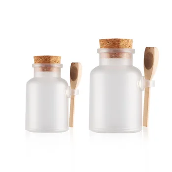 

200ml Clear Round Cosmetic Empty Matte Cork Jar Bath Salt Bottle Wood Spoon Mask Facial Container Refillable Bottles Organizer