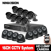 NINIVISION домашняя HD 16CH AHD 1080P DVR комплект CCTV видео система 8 шт 2.0MP наружная+ 8 шт купольная крытая камера безопасности Набор 16 каналов