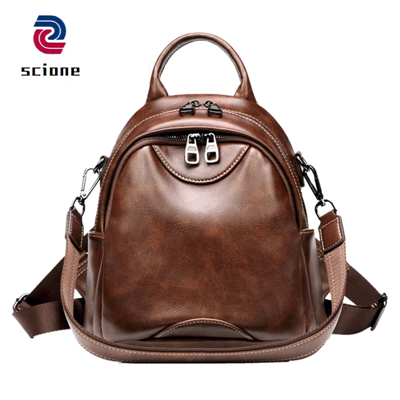

Vintage High Quality Backpack For Women Soft Leather Fashion Casual Travel Shoulder Bag Small Brown Female Backpack School Bag