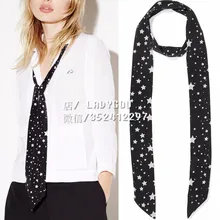 3 types Kate Moss for EQ 100% real silk black white star print scarf ladies scarves ribbon