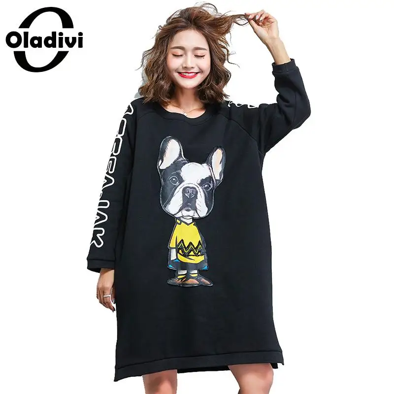 

Oladivi Brand Plus Size Women Clothing Fashion Print Velvet Dress Ladies Casual Loose Long Shirt Tunic Dresses Female Vestidos