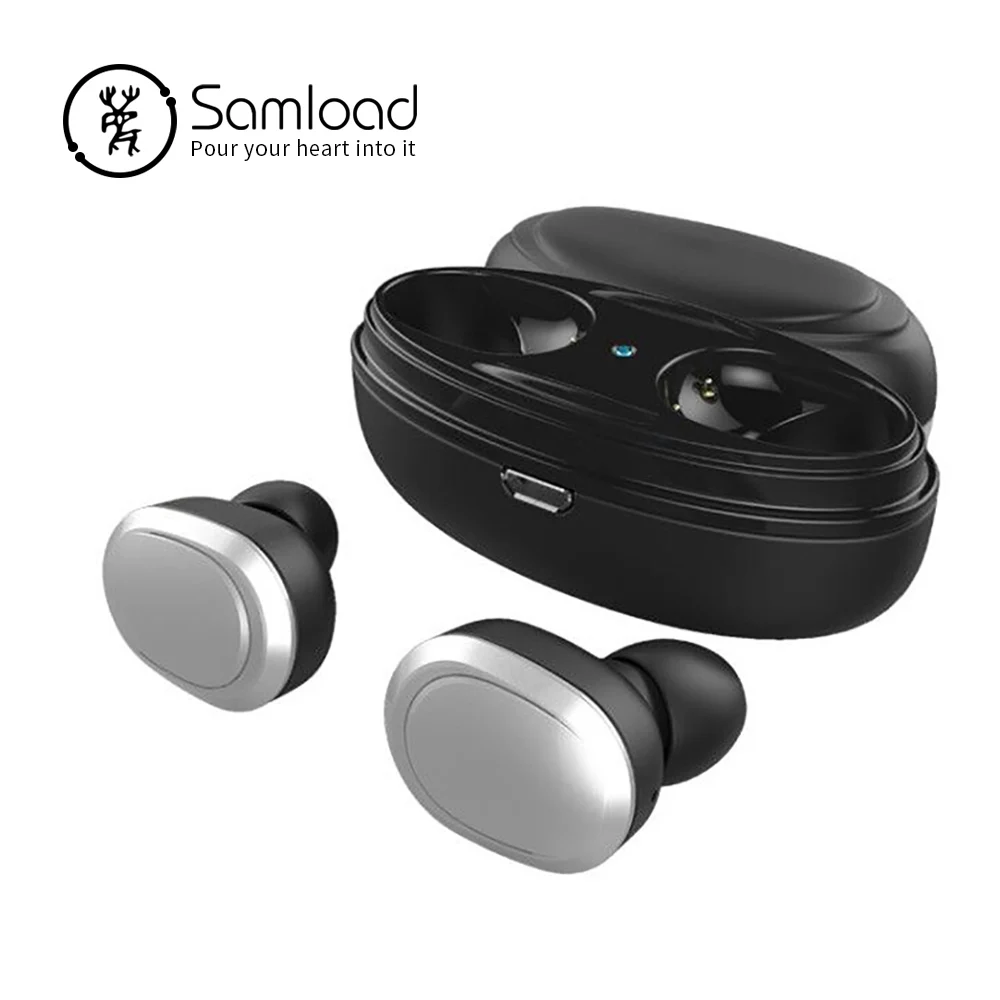 Samload беспроводные Bluetooth наушники стерео бинауральные спортивные наушники-вкладыши Встроенный микрофон с заряжаемой мини-коробкой - Цвет: T12-S