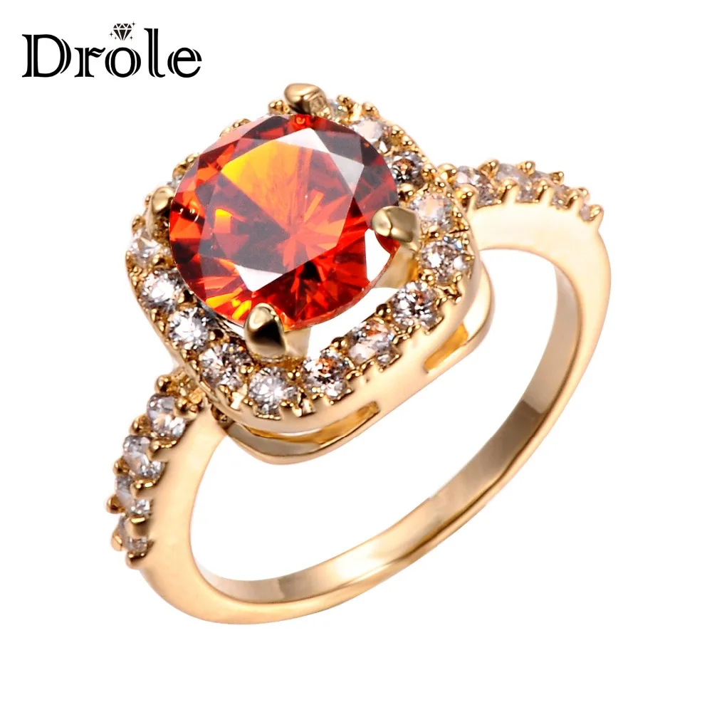 

DROLE 2017 New Fashion Design Gold Color Big Zircon CZ Zirconia Stone Rings For Women Engagement Jewelry Gift