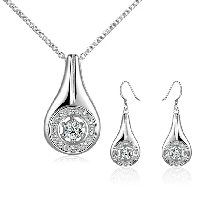 silver plated jewelry 925 sterling silver fashion jewelry Crystal beauty necklace&earrings