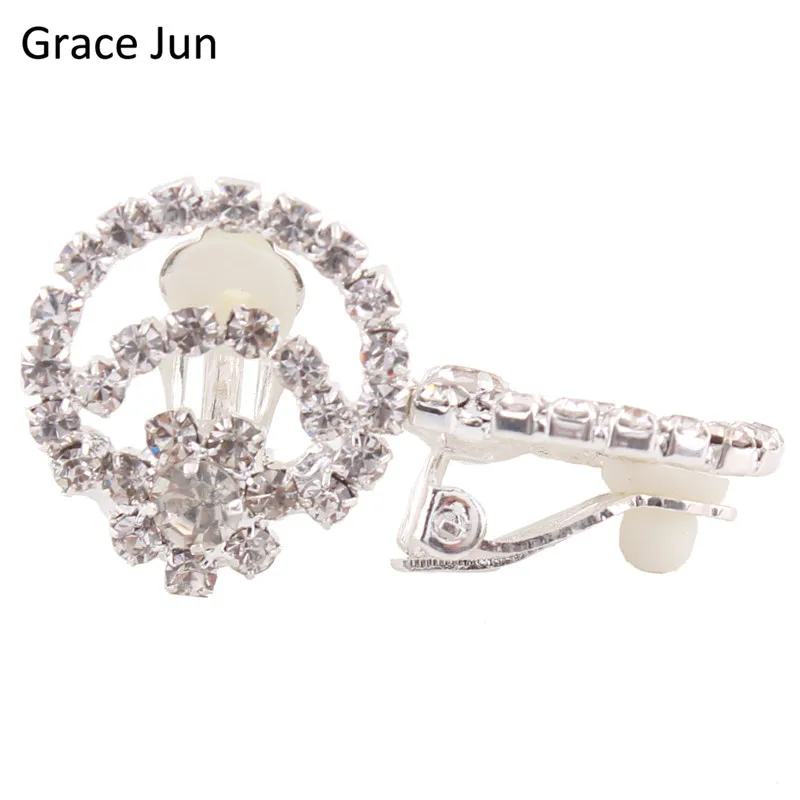 

Grace Jun Rhinestone Circle Clip Earrings Without Piercing for Women Wedding Earrings Fashion Jewelry High Quality No Ear Hole