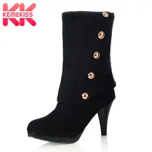 KemeKiss/женские полусапожки обувь на высоком каблуке женские зимние сапоги из флока с заклепками женская обувь размер 31-43