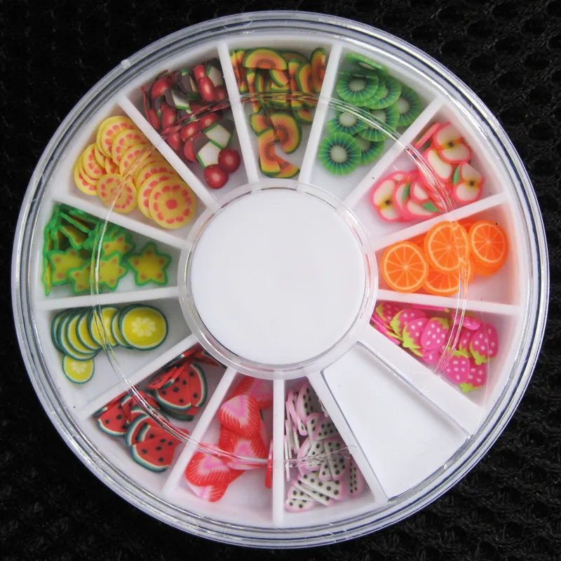 

Nail Art Wheel 3D Polymer Clay Tiny 12 Patterns Fimo Fruit slices DIY Designs Decorations Tools Wholesale