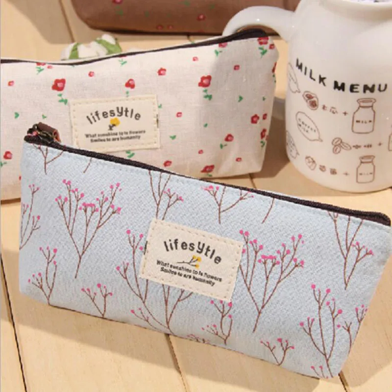 

Kawaii Cute Idyllic Fragment Flower Flower Pen Canvas Pencil Pencil Fabric Beautiful Flower Tree Pencil Bag Learning Stationery