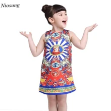 Niosung New Fashion Kid Baby Girls Head Printing Sleeveless Pincess Vest Full Dress Clothes Child Princess Cotton Blended