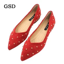 Г. Новая модная обувь женская обувь на плоской подошве высокого качества, повседневная обувь из флока без застежки женская обувь на плоской подошве с острым носком и заклепками zapatos de mujer