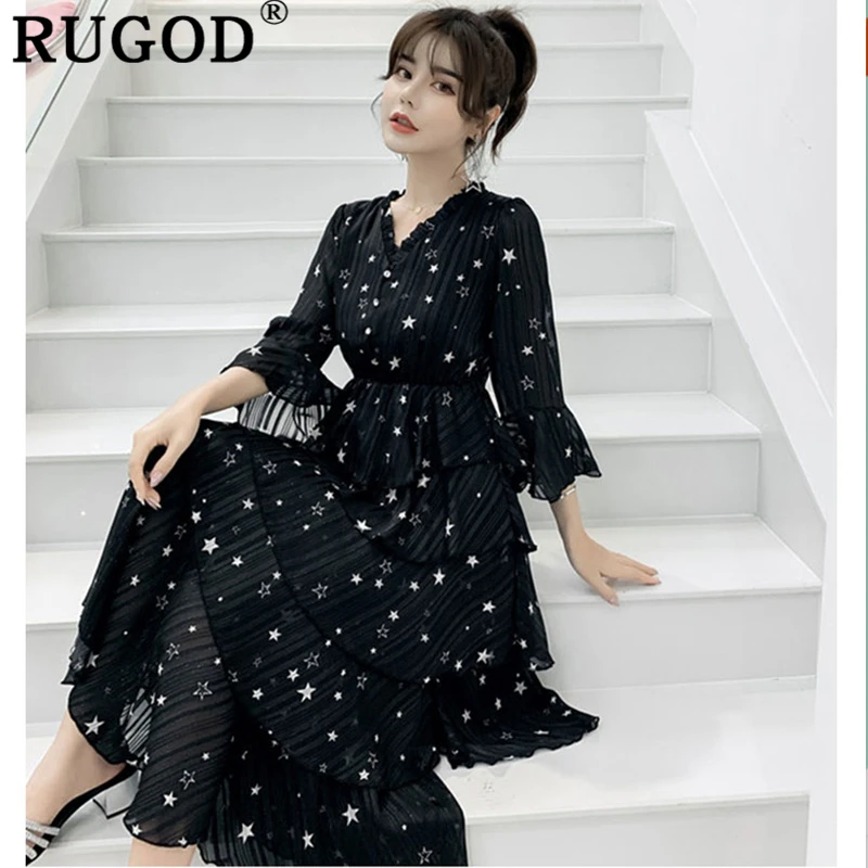 RUGOD, новинка, модное женское платье, слой, высокая талия, принт со звездой, стиль феи, повседневное летнее платье, harajuku modis vestido verano