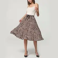 OIONINOS винтажные леопардовые плиссированные юбки с принтом женские панк Рок Корейская юбка Уличная эластичный шнурок на талии женские юбки