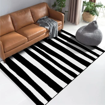 

Modern Fashion Large Area Rug For Living Room Carpet Bedroom Non-Slip Tapete Geometric White Black Striped Home Decor Floor Mats