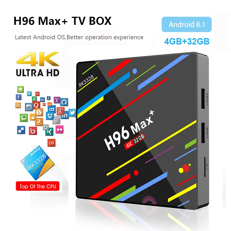 H96 Max+ Android 8.1 TV Box RK3328 Quad Core 4GB RAM 32GB ROM H.265 4K HDMI2.0 2.4G Wifi USB3.0 h96 pro Set-top Box media player H96 Max+ Android 8.1 TV Box RK3328 Quad Core 4GB RAM 32GB ROM H.265 4K HDMI2.0 2.4G Wifi USB3.0 h96 pro Set-top Box media player