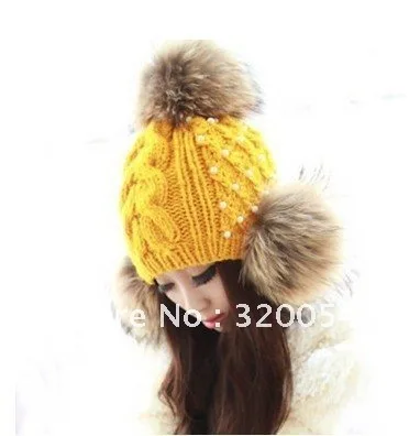 

Free shipping,1pcs, 2013 newraccoon hair hat ,Winter women's knitted cap, Christmas gift ,yellow .