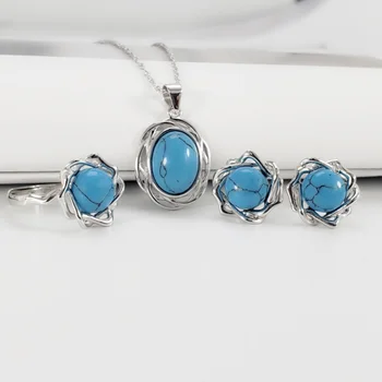 

Guaranteed s925 Silver Jewelry Set Retro Vintage Women's Accessories With Natural Onyx Turquoise Stone Fashion Charm Jewelry