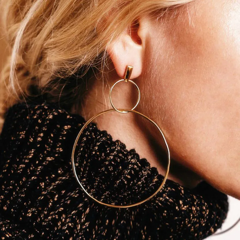 

Tocona Trendy Gold Double Hollow Circle Drop Dangle Earring for Women Geometric Pendant Earrings Party Jewelry Brincos 4280