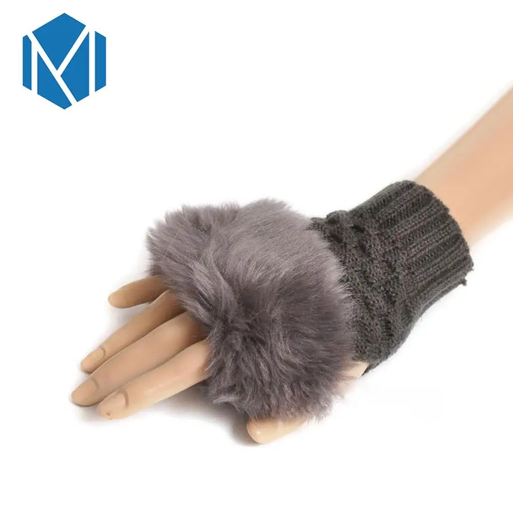 Зимние меховые без пальцев перчатки с имитацией кролика, теплые вязаные перчатки для женщин и девушек, перчатки на запястье, варежки, рождественский подарок - Цвет: Dark Gray