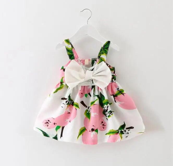 

Baby Bow Dress 2019 New Children Summer Cotton Vest Dress Kids Sleeveless Fruit Printing Party Dress Girls Dresses
