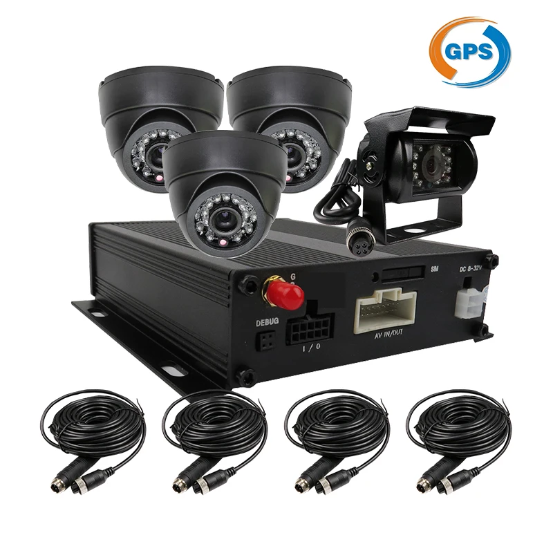 

Free Shipping 4CH GPS Track G-sensor Vehicle SD Car DVR MDVR Alarm Input Video Recorder Truck Bus Dome Rear View Car Camera Kit