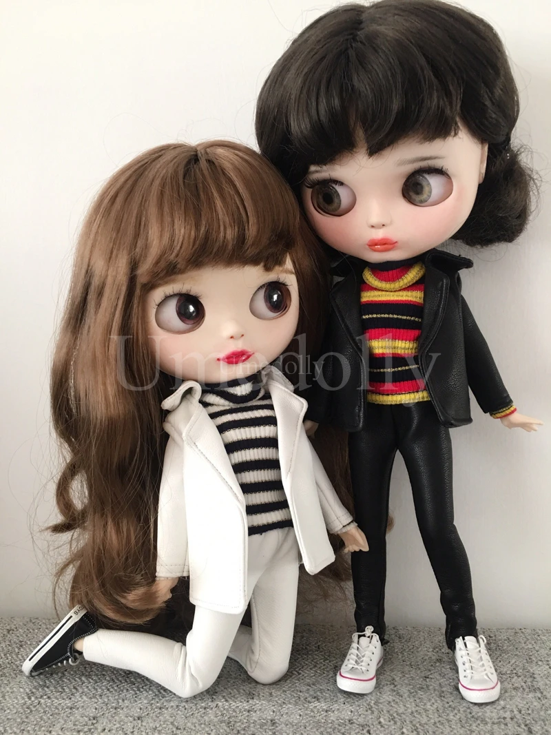 Крутая одежда из искусственной кожи 1/6 Blyth Doll брюки пальто Одежда для куклы-Барби водолазка свитер одежда аксессуары