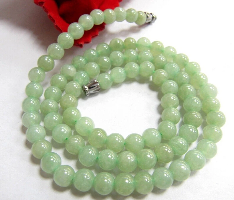 

Jewelr 006115 New 100% Nautral Aqua Icy stone A Grade stone Jadeite 6mm Beads Necklace