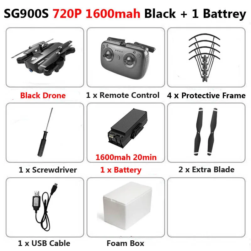 SG900-S gps складной Профессиональный Дрон 1080P с камерой 720P HD селфи WiFi FPV широкоугольный Радиоуправляемый квадрокоптер Вертолет игрушка VS F11 - Цвет: 1600MA Black 720P 1B