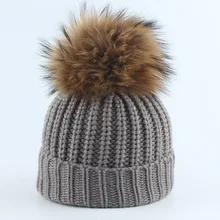 Big Real Fur Pompoms Winter Hats For Girls Beanies Hat Kids Wool Warm Cap Hip Hop Caps Solid Beanie Black Pom Hats Boy Gorro 3 6t russia winter keeps warm snow kids girls clothes big fur hats down romper girls catsuit outdoor overalls for boy kids