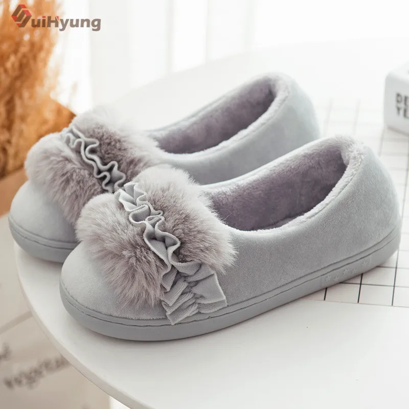 

Suihyung Women Winter Thermal Cotton Shoes Home Slippers Fake Fur Thick Warm Cotton-padded Shoes Female Bedroom Floor Slippers