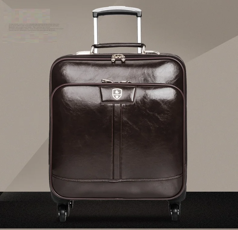 Мужской Бизнес PU Кожаный Дорожный чемодан винтажный багаж Дорожная сумка тележки универсальные на колесах багаж