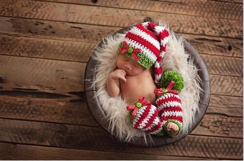 Реквизит для фотосъемки новорожденных, новая ручная вязаная шапка эльфа для малышей, Рождественская шапочка для новорожденных с гетрами, комплекты для малышей, длинные наконечники для малышей