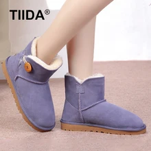 TIIDA Brand 2016 Fashion Women Snow Boots 100% Genuine Cowhide Leather Snow Boots Warm Winter Boots Women Ankle Boots