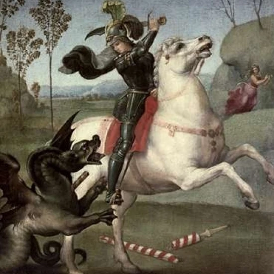 St. George Fighting The Dragon Poster Print by Raphael  (10 x 12)