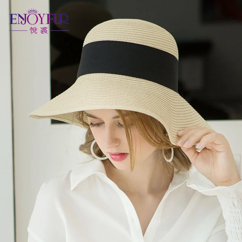 Шляпа от солнца ENJOYFUR модная женская пляжная шляпа с бантом летняя соломенная для