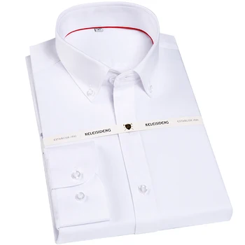 

Men's Premium Standard-fit Long Sleeve Solid Dress Shirt Red Lining Accents Inside of Collar Smart Casual Button-down Shirts