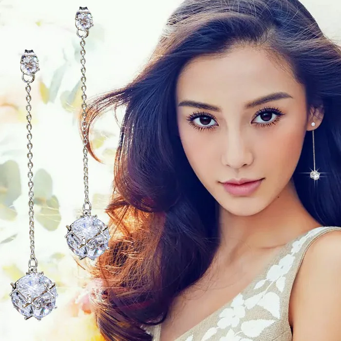 

New Arrival Real Pure 925 Sterling Silver Long Crystal Earrings for Women Fashion sterling-silver-jewelry brincos