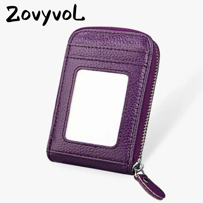 

ZOVYVOL 2019 Unisex Genuine Leather Zipper Credit Card Holder ID And Credit Card Holders 11 Color Blocking Wallets With RFID